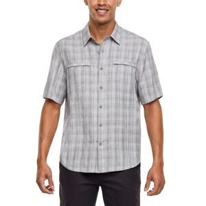 Orvis Woven Button Down Shirt Mens XL Gray Plaid Short Sleeve UPF Moisture Wick